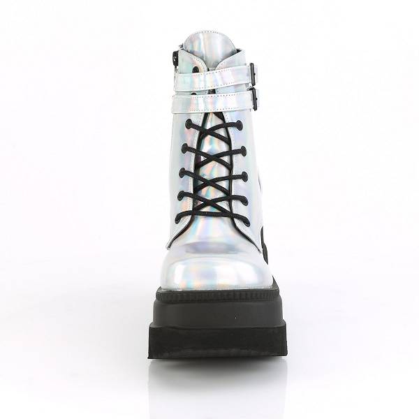 Demonia Women's Shaker-52 Platform Boots - Silver Hologram D4271-35US Clearance